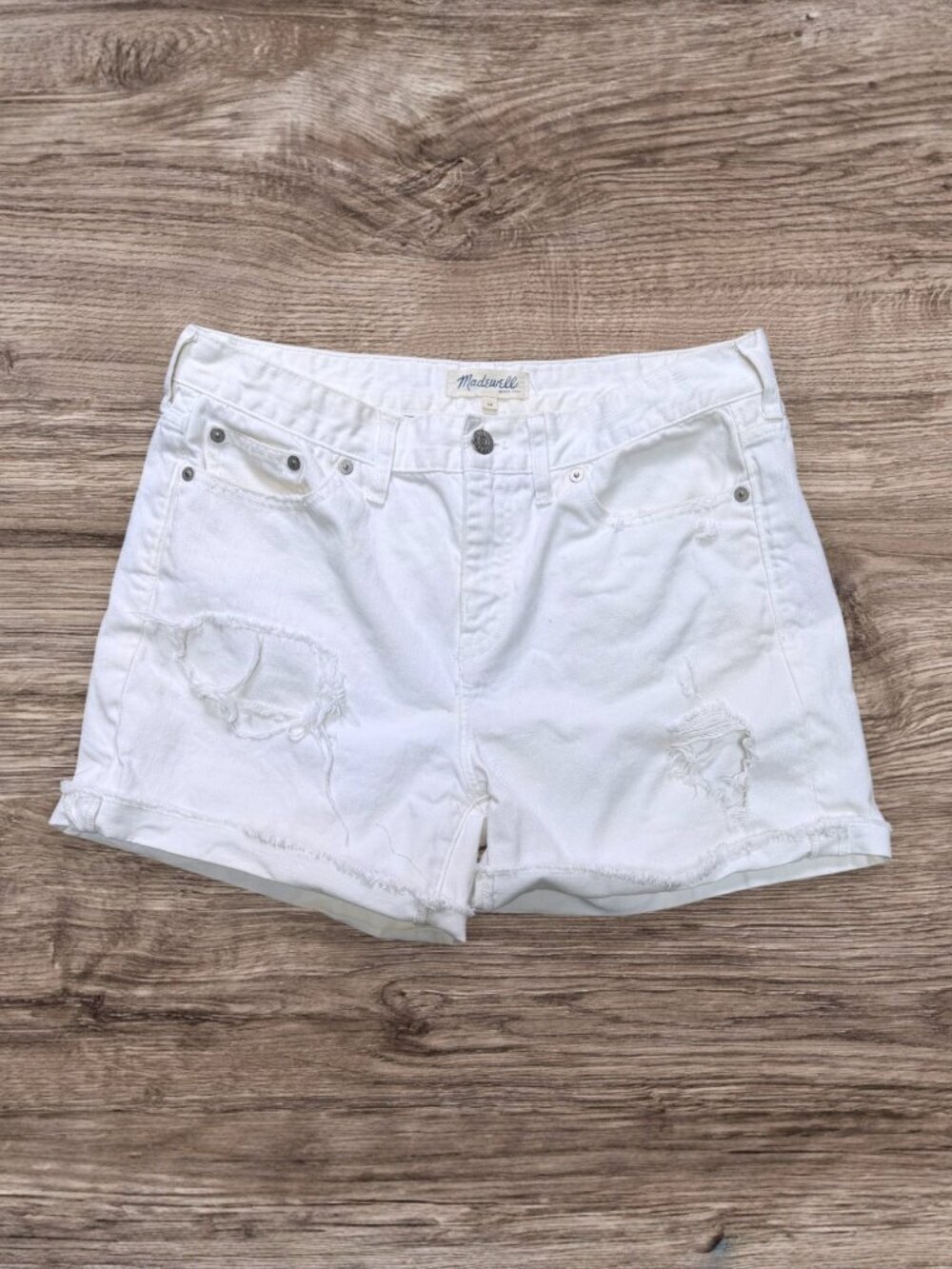 Madewell White Distressed Denim Shorts Raw Hem Cuffed Cutoff Festival 28 / 6